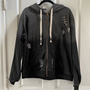 POL Distressed Black Hoodie with Zipper